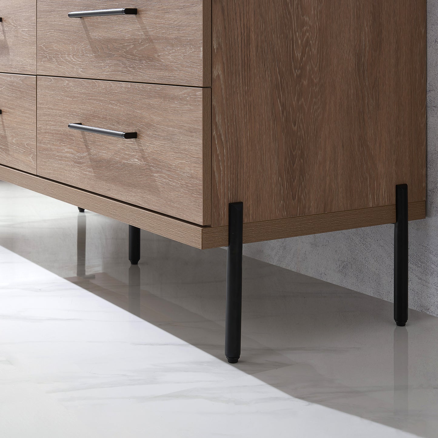 Vinnova, Trento 72" Double Sink Bath Vanity in North American Oak with Black Sintered Stone Top with Concrete Sink