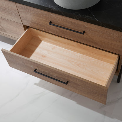 Vinnova, Trento 72" Double Sink Bath Vanity in North American Oak with Black Sintered Stone Top with Concrete Sink