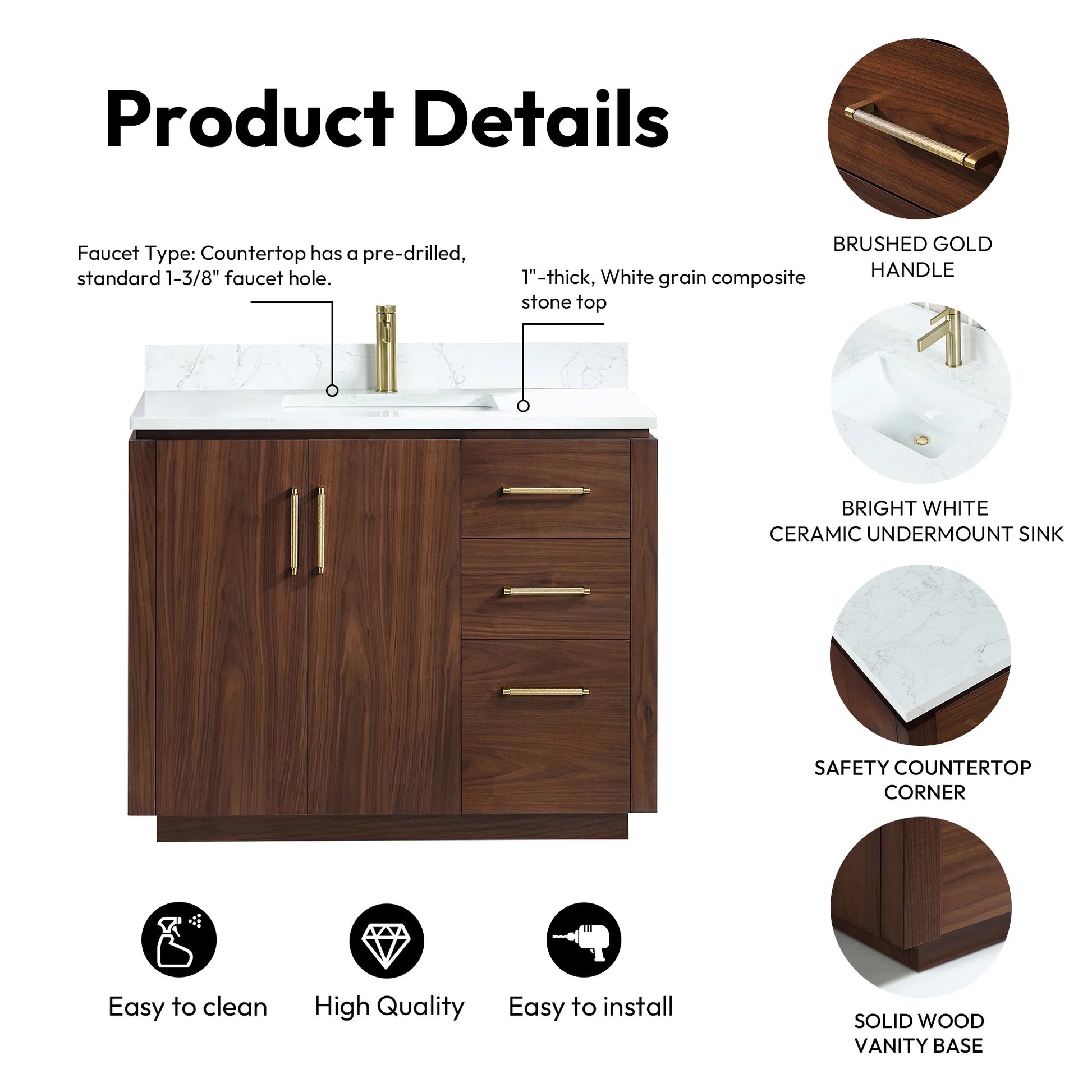 Vinnova San 42-inch freestanding bathroom vanity in Natural Walnut — view 11