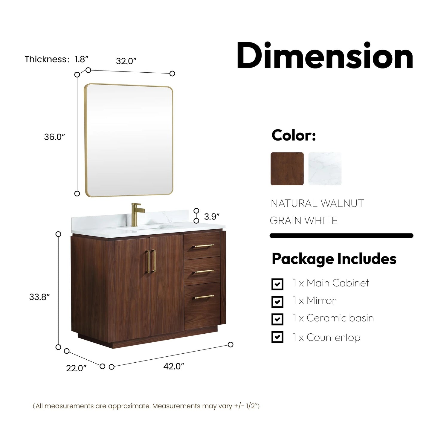Vinnova San 42-inch freestanding bathroom vanity in Natural Walnut — view 12