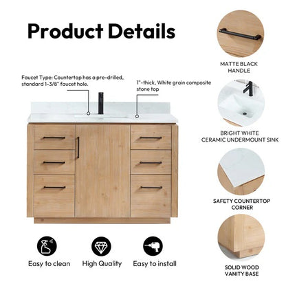Vinnova San 48-inch freestanding bathroom vanity in Fir Wood Brown — view 14