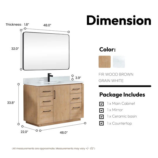 Vinnova San 48-inch freestanding bathroom vanity in Fir Wood Brown — view 15