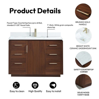 Vinnova San 48-inch freestanding bathroom vanity in Natural Walnut — view 13