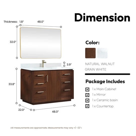 Vinnova San 48-inch freestanding bathroom vanity in Natural Walnut — view 14