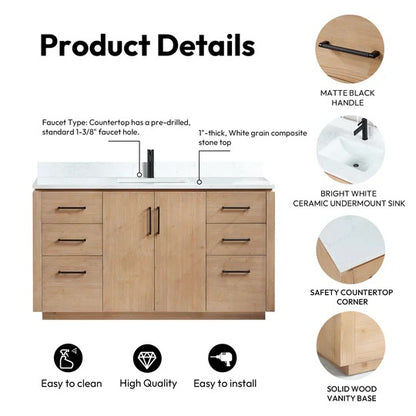 Vinnova San 60-inch freestanding bathroom vanity in Fir Wood Brown — view 13