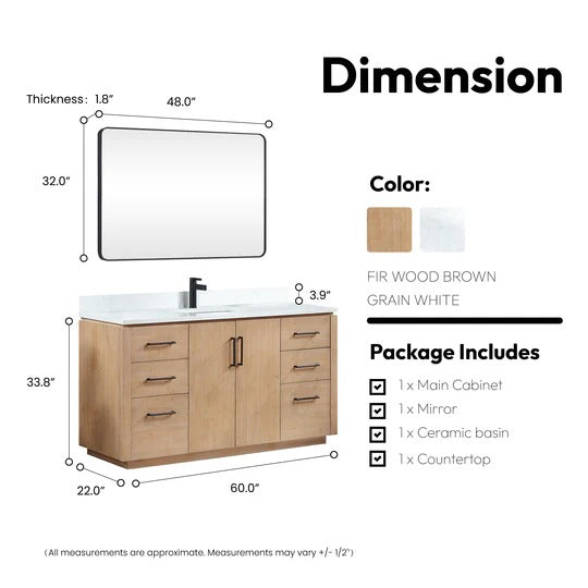 Vinnova San 60-inch freestanding bathroom vanity in Fir Wood Brown — view 14