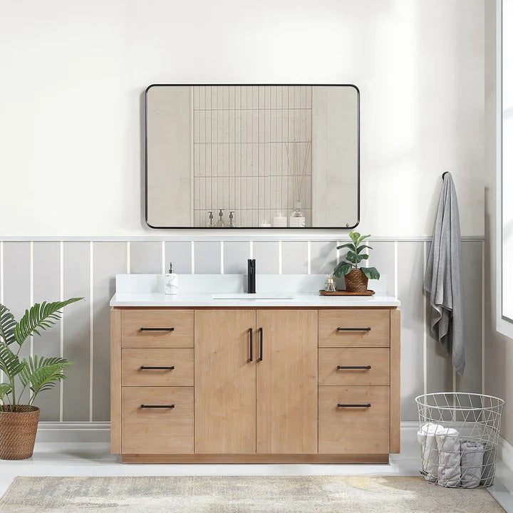Vinnova San 60-inch freestanding bathroom vanity in Fir Wood Brown