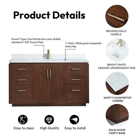 Vinnova San 60-inch freestanding bathroom vanity in Natural Walnut — view 7