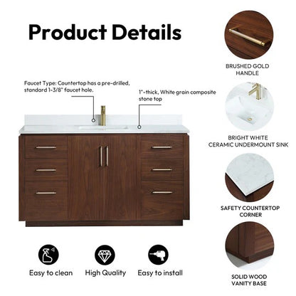 Vinnova San 60-inch freestanding bathroom vanity in Natural Walnut — view 7