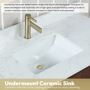 Vinnova, San 60M" Free-standing Double Bath Vanity in Natural Walnut with White Grain Composite Stone Top