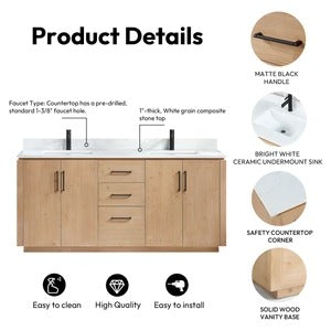Vinnova San 72-inch freestanding bathroom vanity in Fir Wood Brown — view 23
