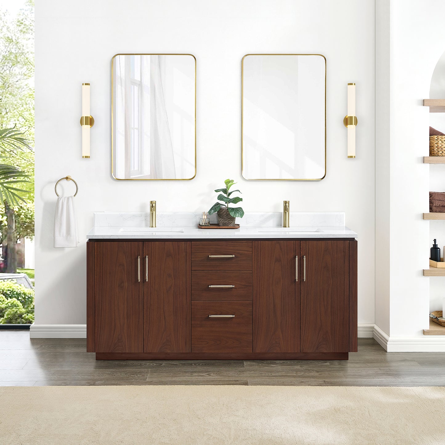 Vinnova San 72-inch freestanding bathroom vanity in Natural Walnut