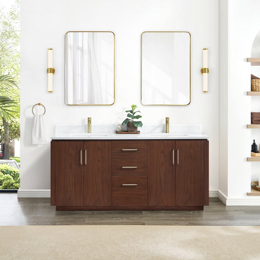 Vinnova San 72-inch freestanding bathroom vanity in Natural Walnut