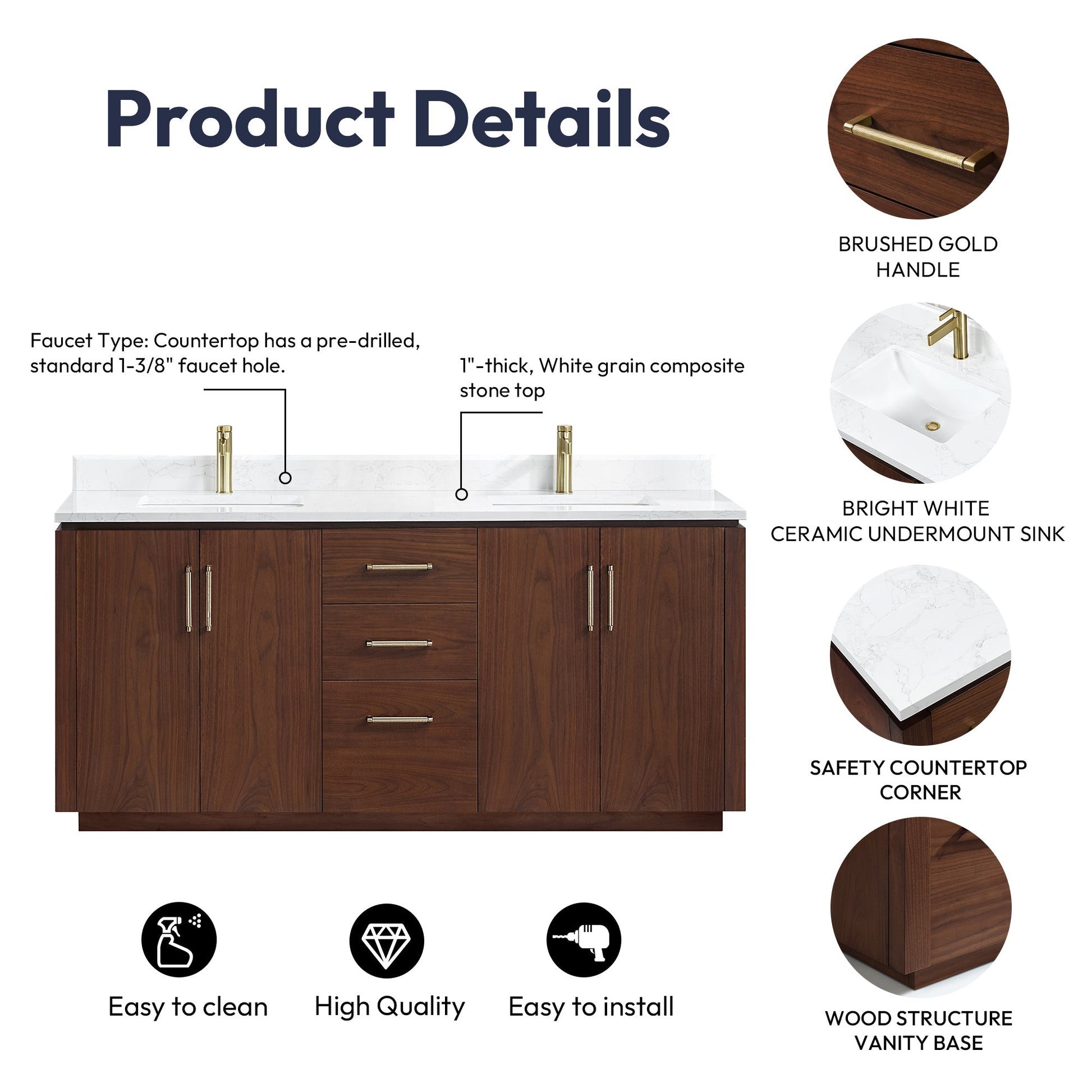 Vinnova San 72-inch freestanding bathroom vanity in Natural Walnut — view 15