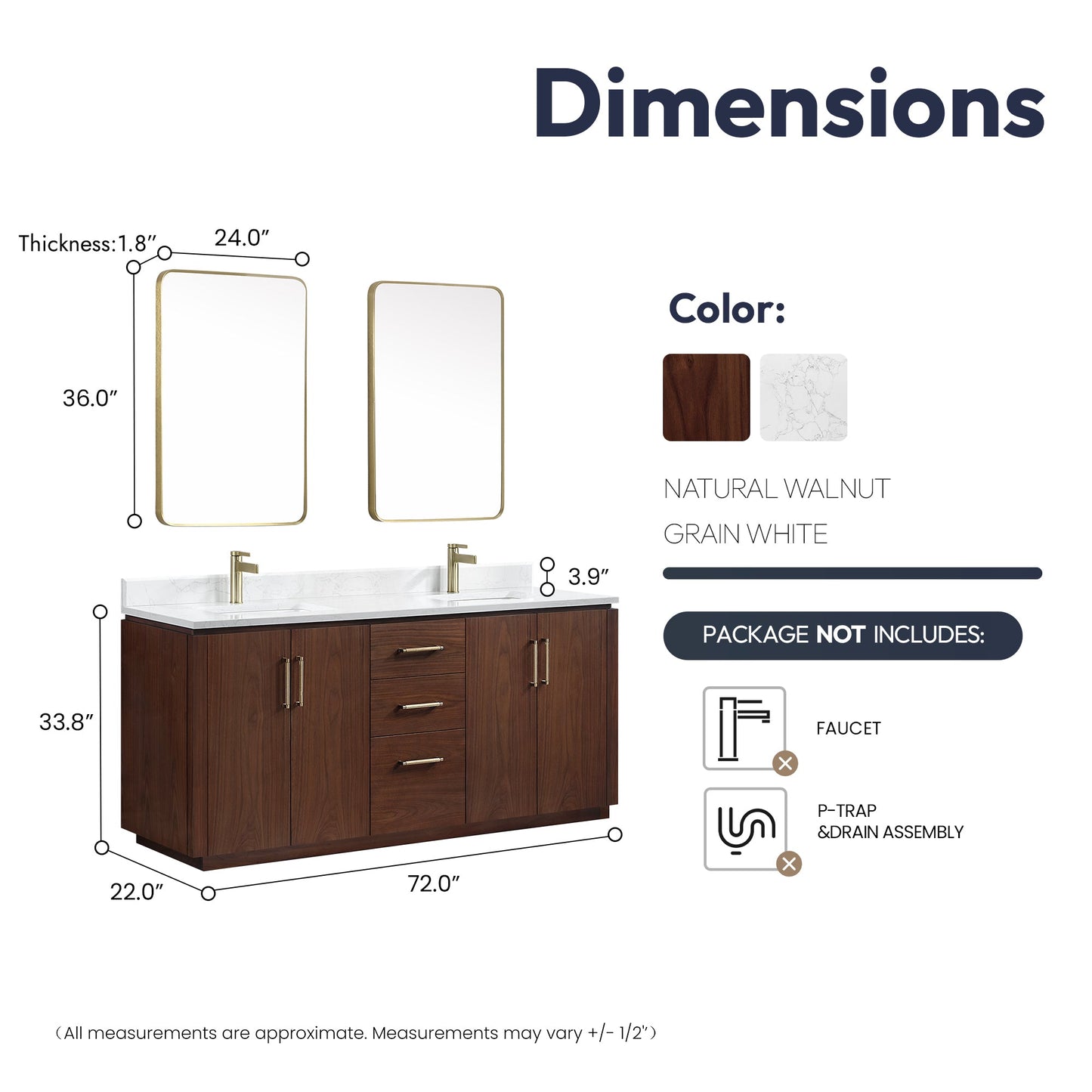 Vinnova San 72-inch freestanding bathroom vanity in Natural Walnut — view 17