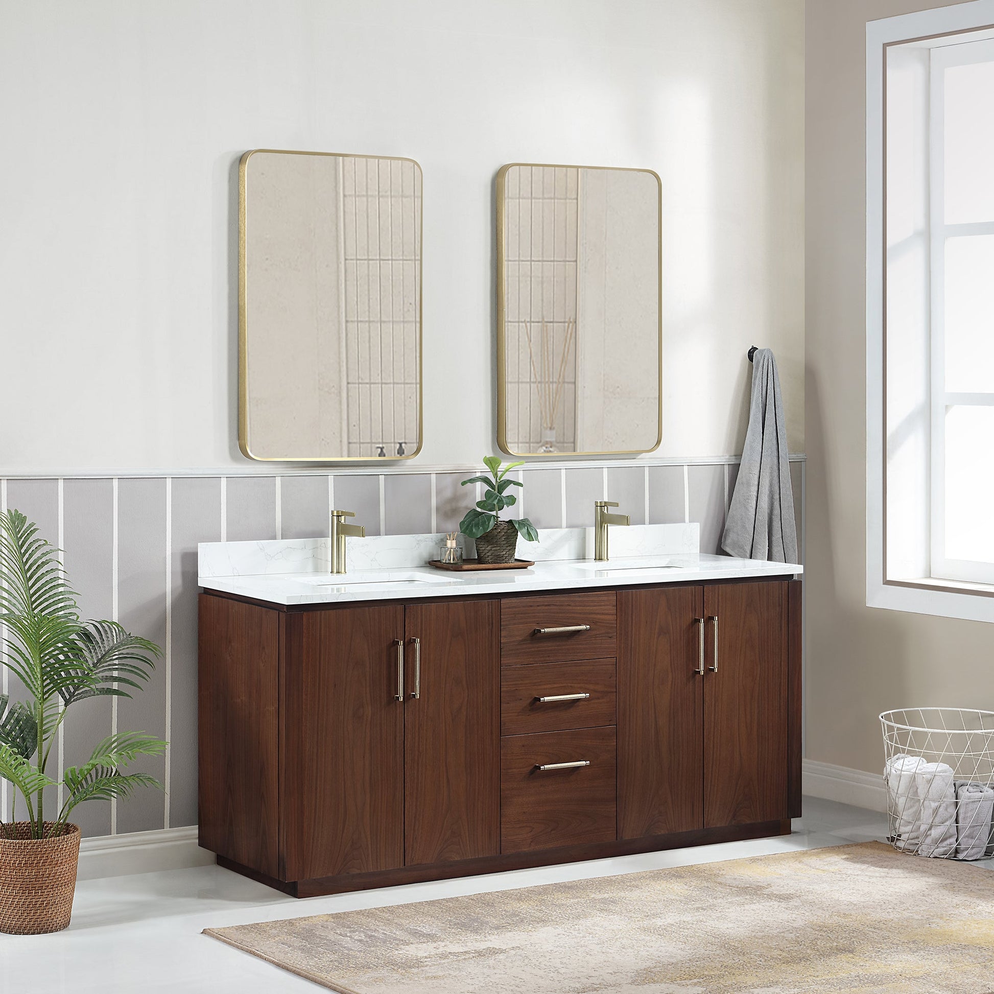 Vinnova San 72-inch freestanding bathroom vanity in Natural Walnut