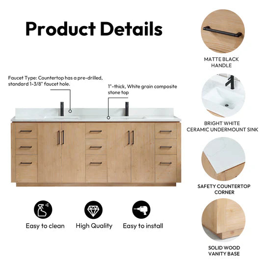 Vinnova San 84-inch freestanding bathroom vanity in Fir Wood Brown — view 5