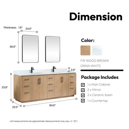Vinnova San 84-inch freestanding bathroom vanity in Fir Wood Brown — view 7