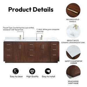 Vinnova San 84-inch freestanding bathroom vanity in Natural Walnut — view 14