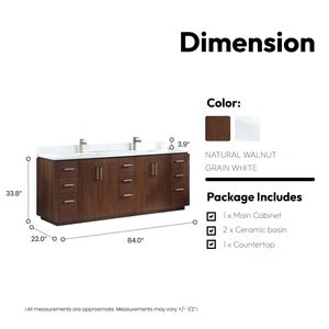 Vinnova San 84-inch freestanding bathroom vanity in Natural Walnut — view 15