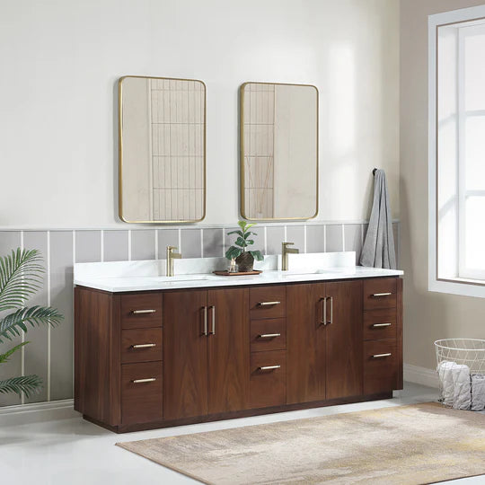 Vinnova San 84-inch freestanding bathroom vanity in Natural Walnut