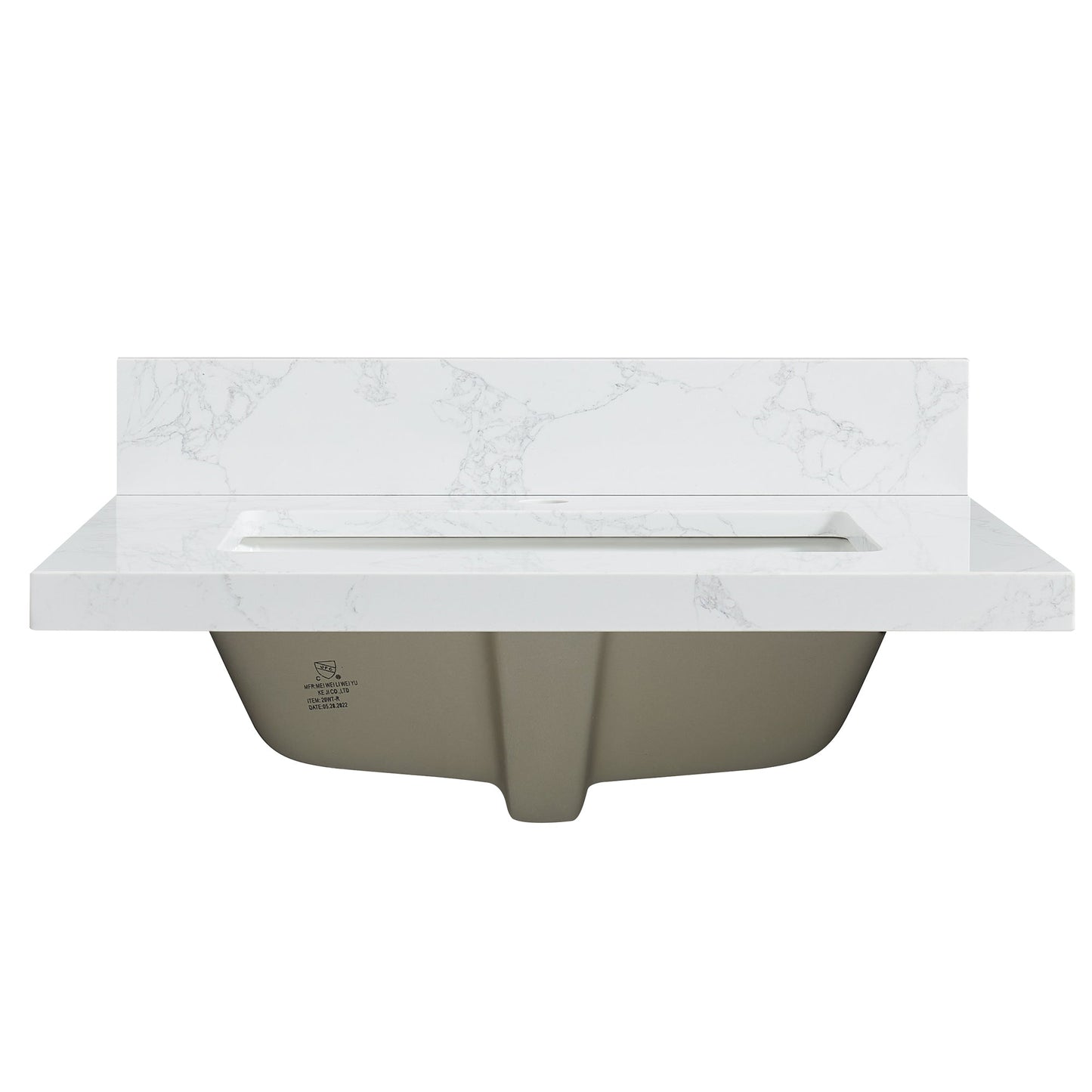 Vinnova, Malaga 25 in. W x 22 in. D Composite Stone Vanity Top in Grain White with White Rectangular Single Sink