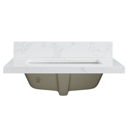Vinnova, Malaga 25 in. W x 22 in. D Composite Stone Vanity Top in Grain White with White Rectangular Single Sink