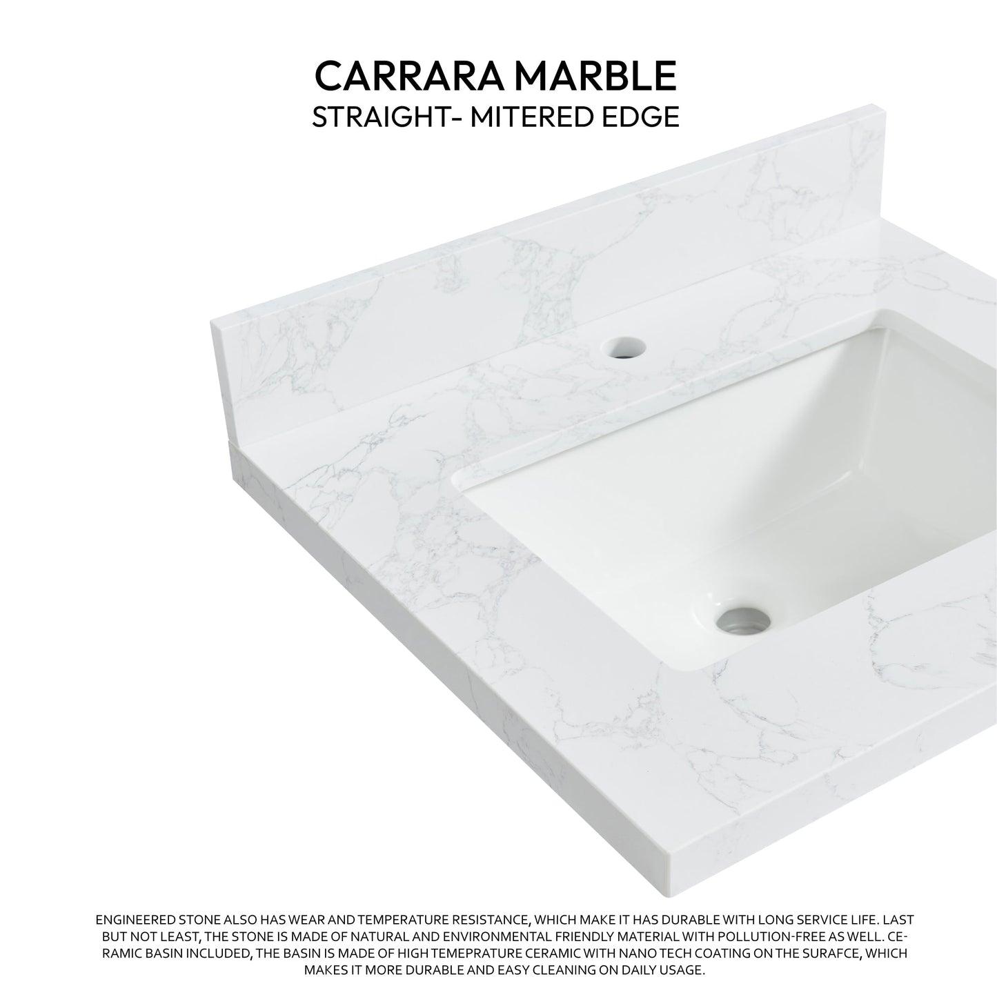 Vinnova, Malaga 25 in. W x 22 in. D Composite Stone Vanity Top in Grain White with White Rectangular Single Sink
