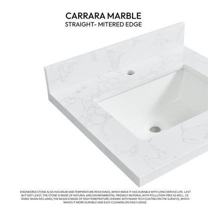 Vinnova, Malaga 25 in. W x 22 in. D Composite Stone Vanity Top in Grain White with White Rectangular Single Sink
