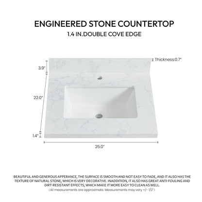 Vinnova, Malaga 25 in. W x 22 in. D Composite Stone Vanity Top in Grain White with White Rectangular Single Sink