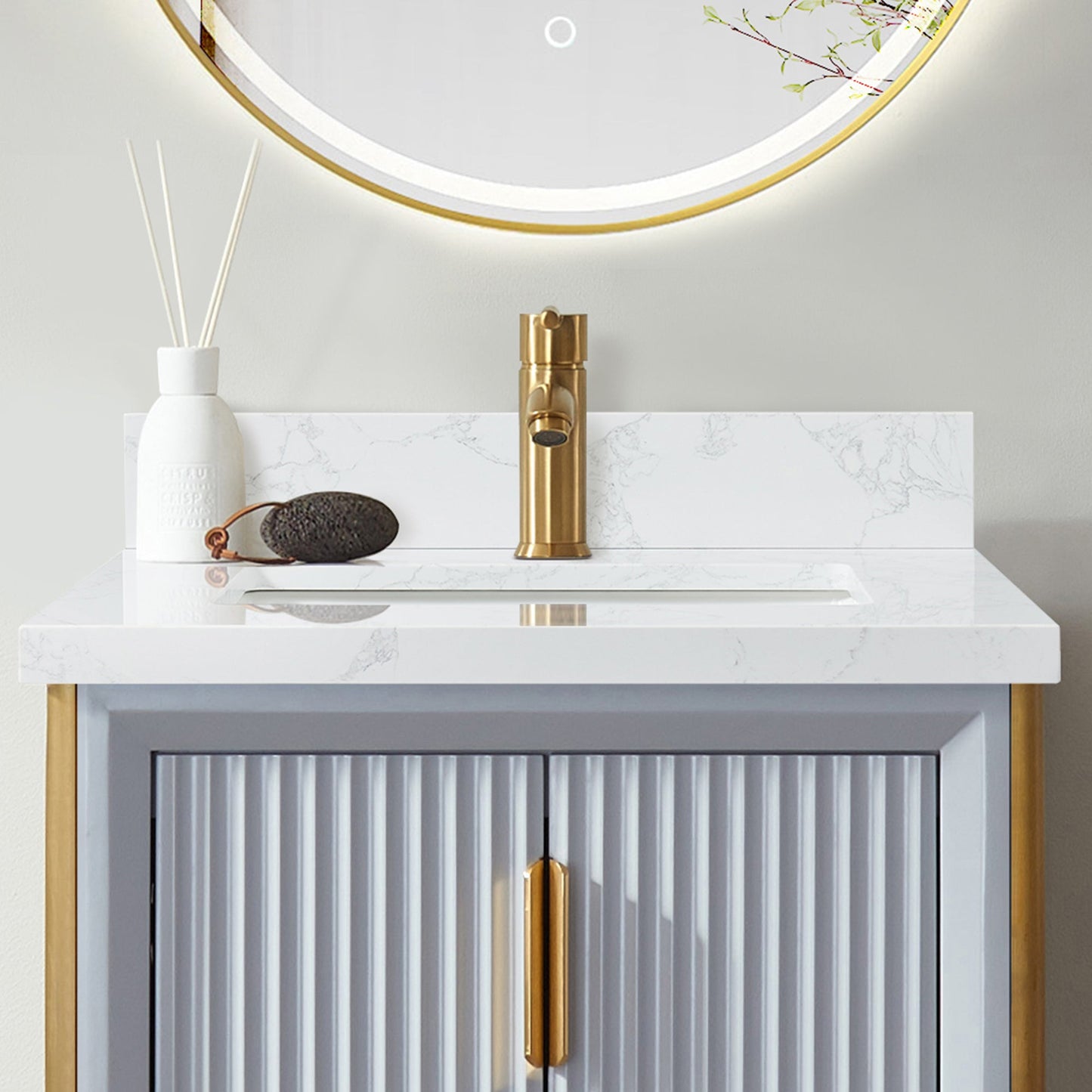 Vinnova, Malaga 25 in. W x 22 in. D Composite Stone Vanity Top in Grain White with White Rectangular Single Sink