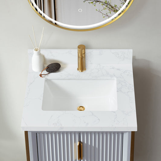 Vinnova, Malaga 25 in. W x 22 in. D Composite Stone Vanity Top in Grain White with White Rectangular Single Sink