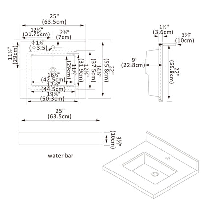Vinnova, Malaga 25 in. W x 22 in. D Composite Stone Vanity Top in Grain White with White Rectangular Single Sink
