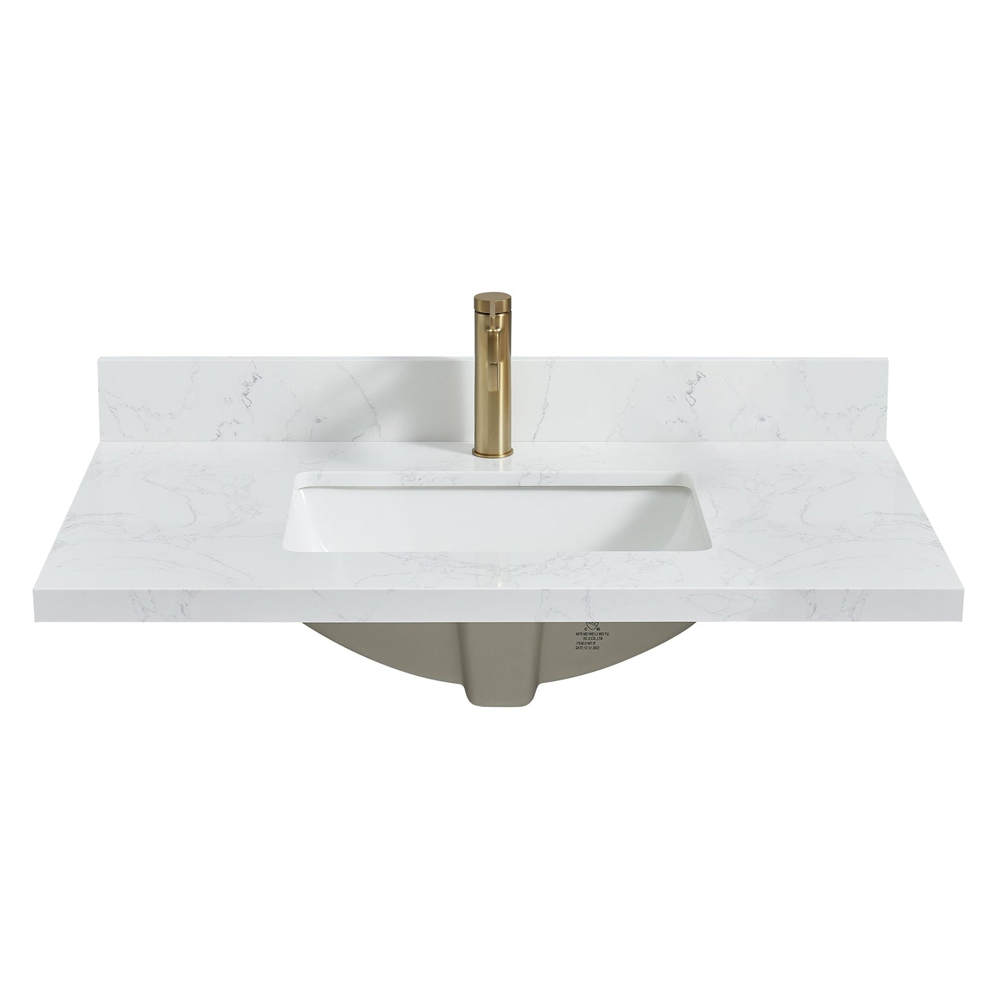 Vinnova, Malaga 37 in. W x 22 in. D Composite Stone Vanity Top in Grain White with White Rectangular Single Sink