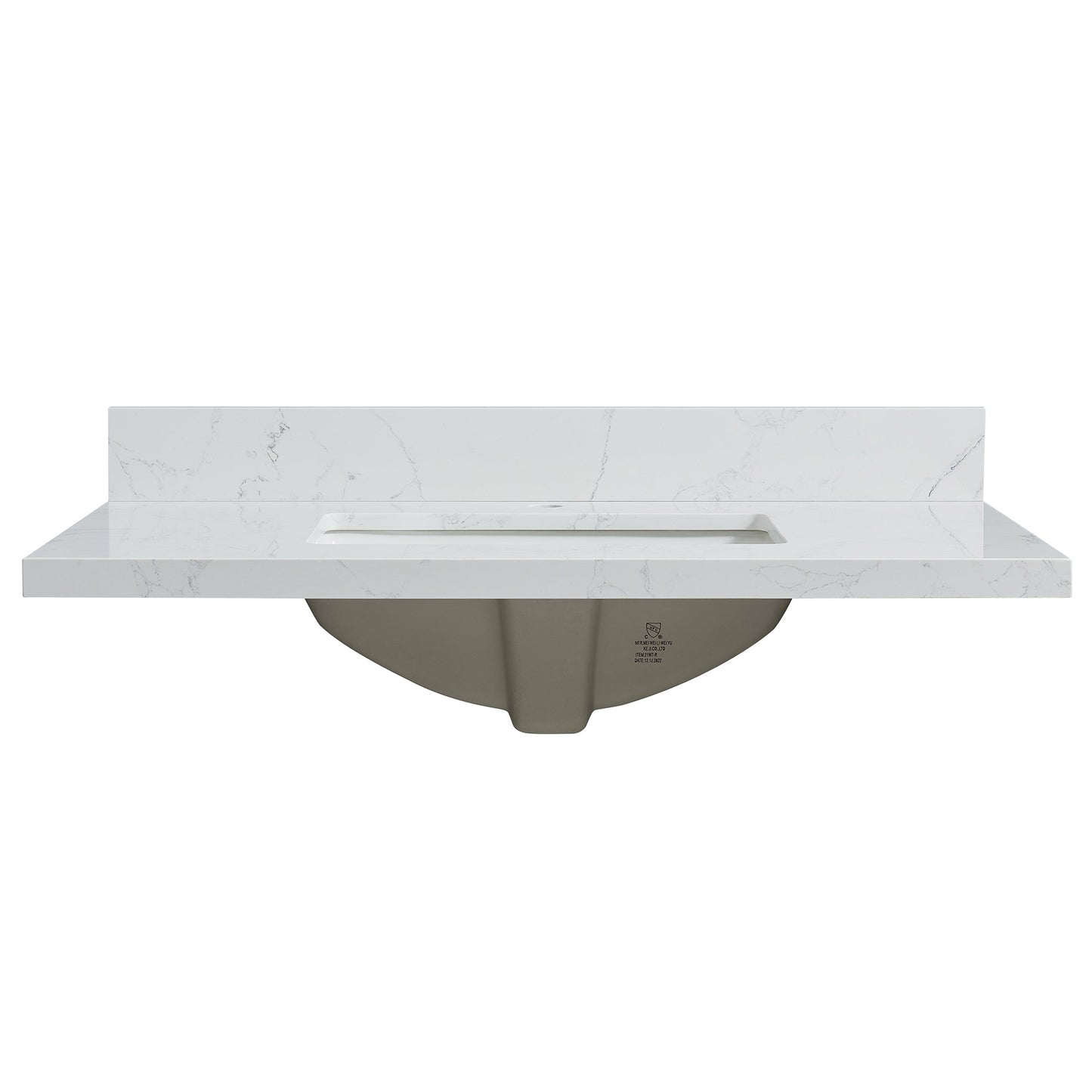 Vinnova, Malaga 37 in. W x 22 in. D Composite Stone Vanity Top in Grain White with White Rectangular Single Sink