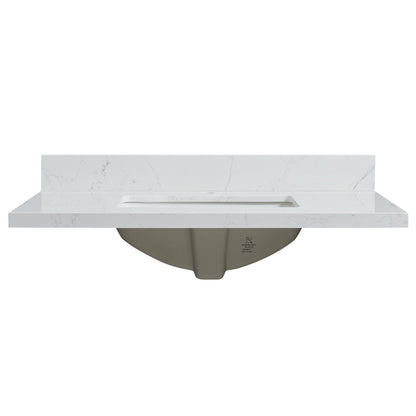 Vinnova, Malaga 37 in. W x 22 in. D Composite Stone Vanity Top in Grain White with White Rectangular Single Sink