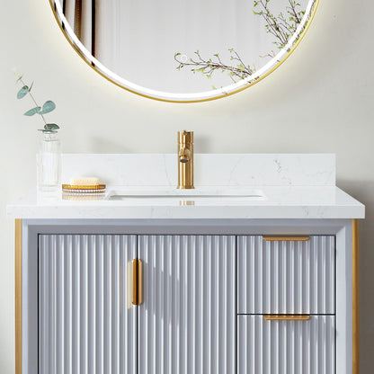 Vinnova, Malaga 37 in. W x 22 in. D Composite Stone Vanity Top in Grain White with White Rectangular Single Sink