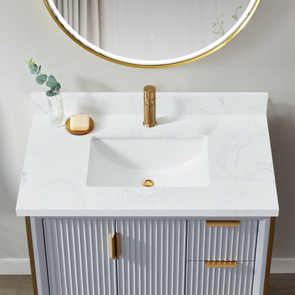 Vinnova, Malaga 37 in. W x 22 in. D Composite Stone Vanity Top in Grain White with White Rectangular Single Sink