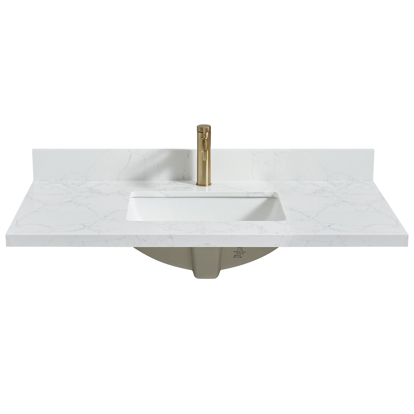 Vinnova, Malaga 43 in. W x 22 in. D Composite Stone Vanity Top in Grain White with White Rectangular Single Sink