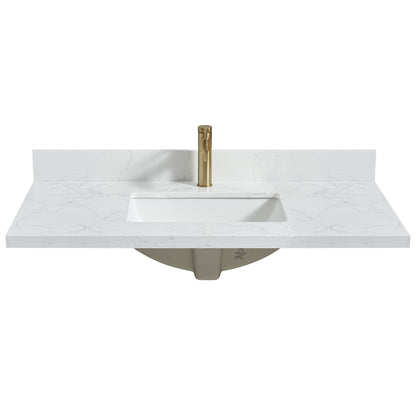 Vinnova, Malaga 43 in. W x 22 in. D Composite Stone Vanity Top in Grain White with White Rectangular Single Sink