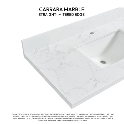 Vinnova, Malaga 43 in. W x 22 in. D Composite Stone Vanity Top in Grain White with White Rectangular Single Sink