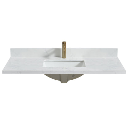 Vinnova, Malaga 49 in. W x 22 in. D Composite Stone Vanity Top in Grain White with White Rectangular Single Sink