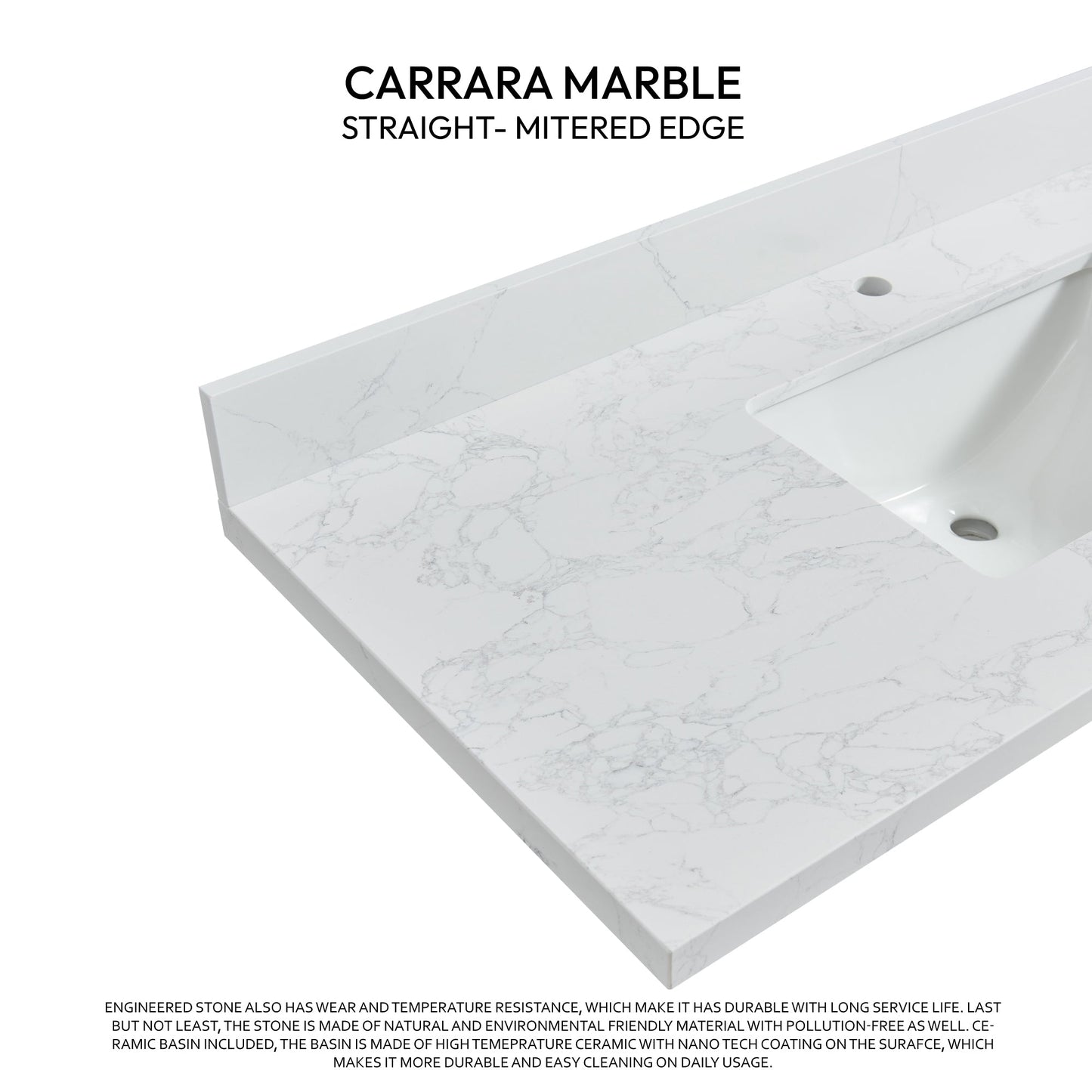 Vinnova, Malaga 49 in. W x 22 in. D Composite Stone Vanity Top in Grain White with White Rectangular Single Sink