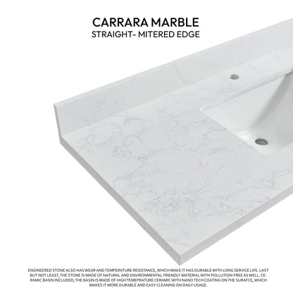 Vinnova, Malaga 49 in. W x 22 in. D Composite Stone Vanity Top in Grain White with White Rectangular Single Sink