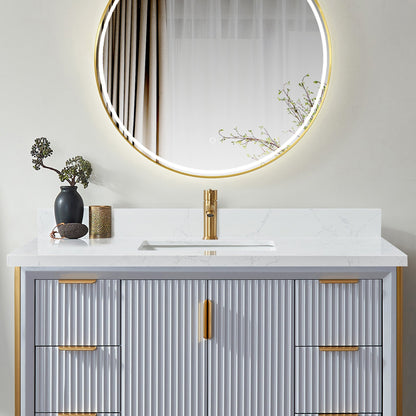 Vinnova, Malaga 49 in. W x 22 in. D Composite Stone Vanity Top in Grain White with White Rectangular Single Sink