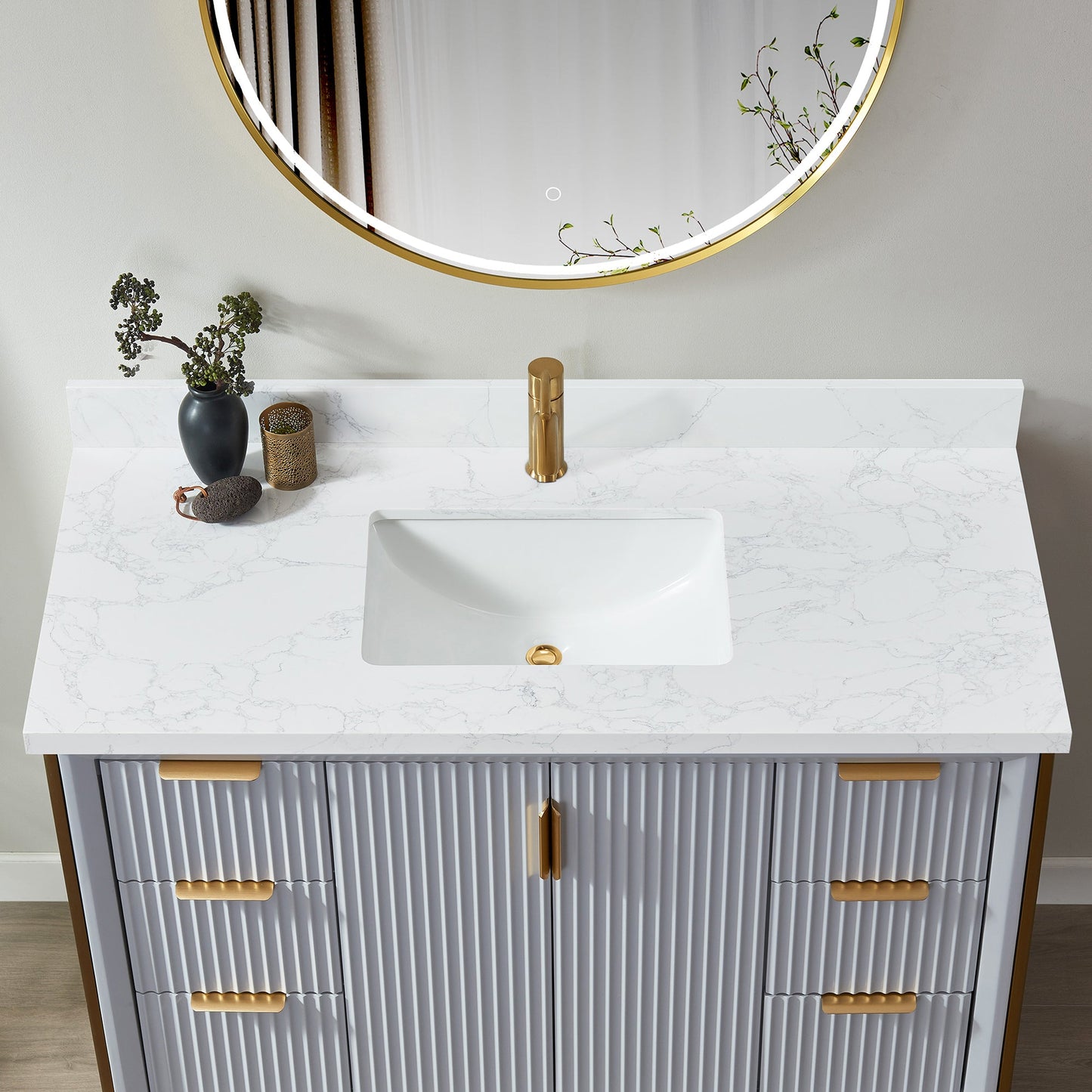 Vinnova, Malaga 49 in. W x 22 in. D Composite Stone Vanity Top in Grain White with White Rectangular Single Sink