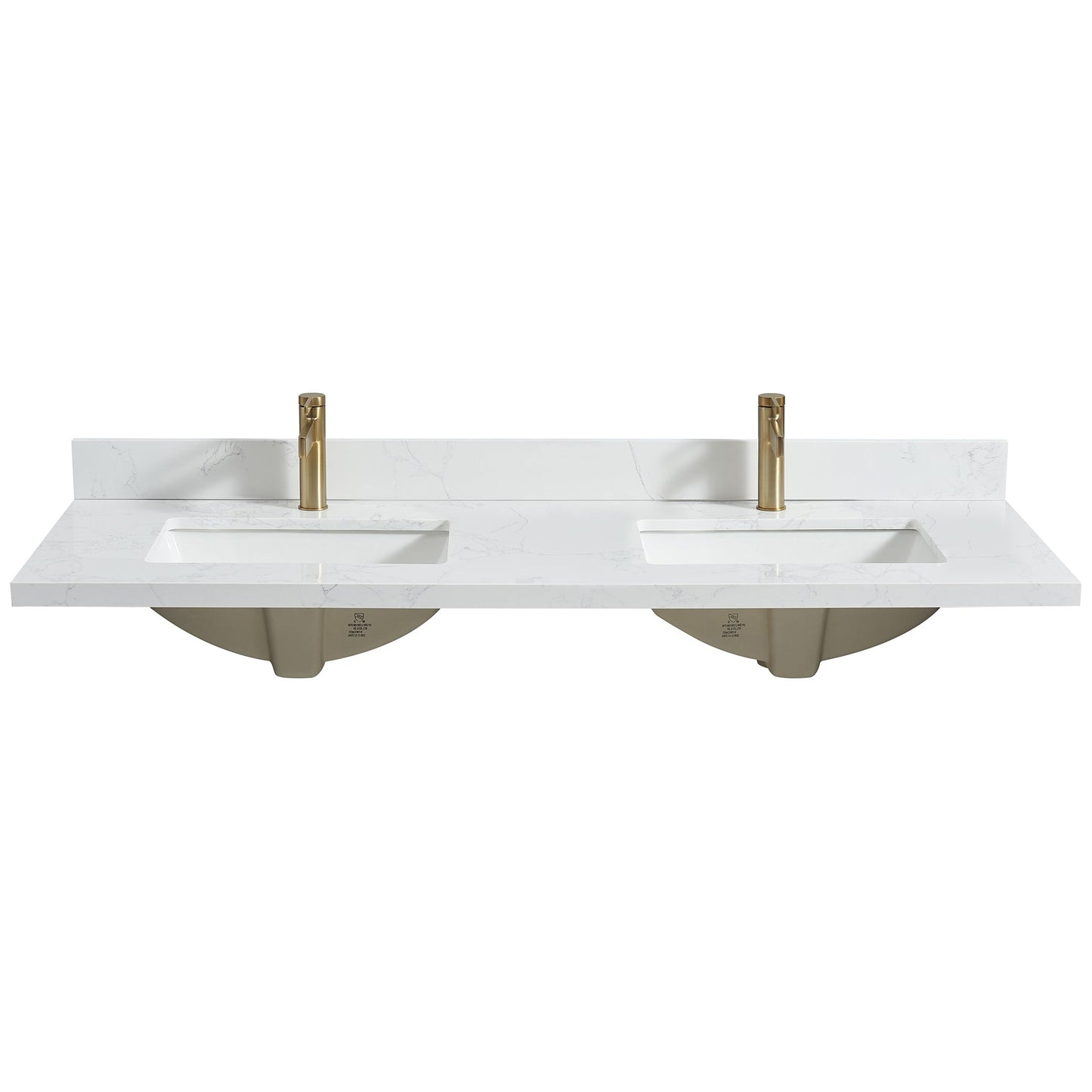 Vinnova, Malaga 61 in. W x 22 in. D Composite Stone Vanity Top in Grain White with White Rectangular Double Sink