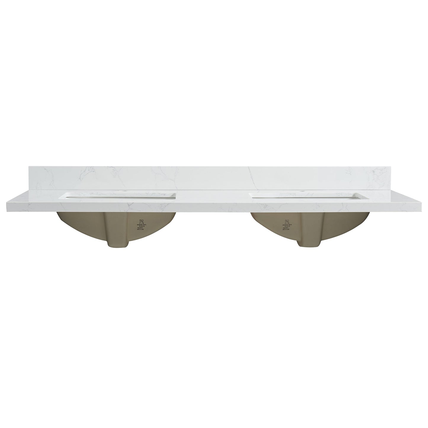 Vinnova, Malaga 61 in. W x 22 in. D Composite Stone Vanity Top in Grain White with White Rectangular Double Sink