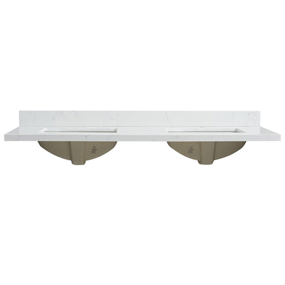 Vinnova, Malaga 61 in. W x 22 in. D Composite Stone Vanity Top in Grain White with White Rectangular Double Sink