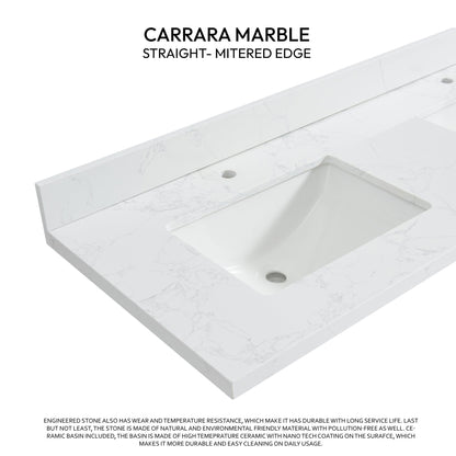 Vinnova, Malaga 61 in. W x 22 in. D Composite Stone Vanity Top in Grain White with White Rectangular Double Sink